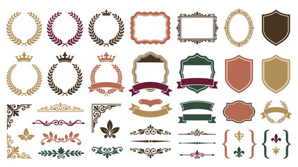 Vintage heraldic labels and frames in colorful palette. © Ojufa