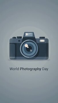 Minimalist world photography day camera animation with text, ai generated