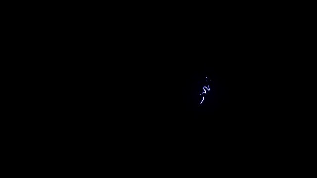 Cartoon lightning shockwave explosion animation with neon blue electric arcs, thunder sparks, glowing energy burst, hand drawn storm lines, dynamic flas on black background 4K..