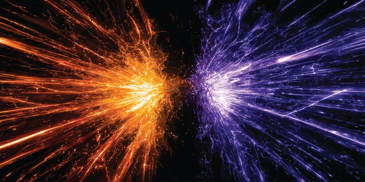 Abstract cosmic energy explosion with orange and purple light rays abstract explosion universe particle technology background wallpaper shockwave collision