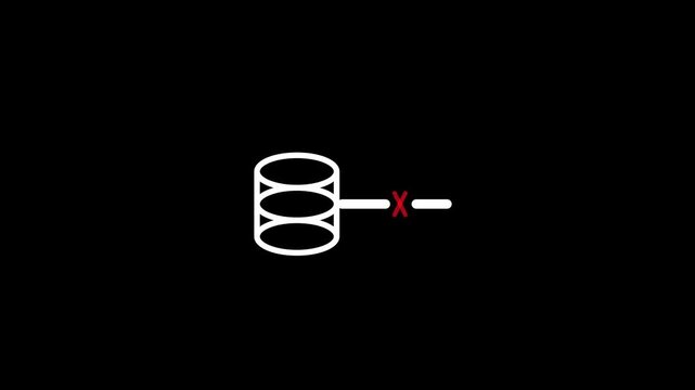 Database connection icon with error indicator disconnected animation