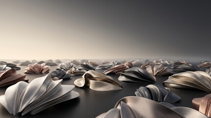 Obraz premium Array of Metallic Shell- Like Forms on Dark Surface abstract organic