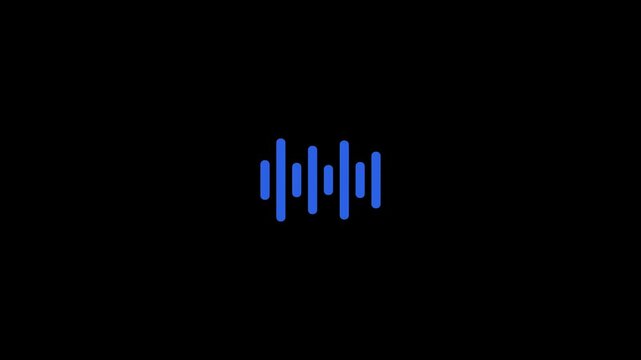 Blue soundwave equalizer bars icon on black background animation