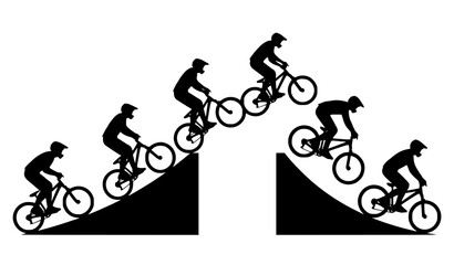 Fototapeta premium Six Phases Extreme Bicycle Jump Cyclist Black Silhouette Vector Sequence