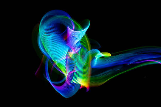 Colorful led light painting with abstract swirling patterns