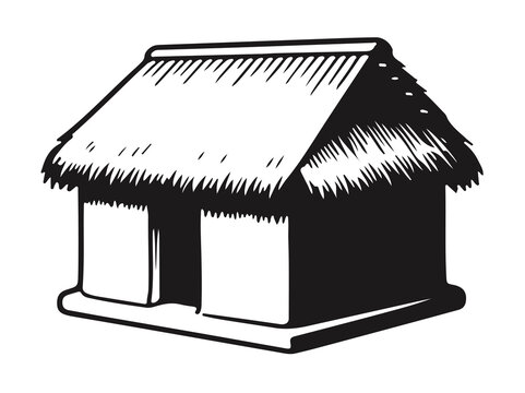 Vintage rustic thatched roof hut vector icon