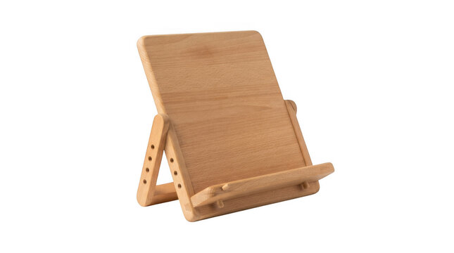 Adjustable wooden book stand isolated on transparent background for library and study room graphic elements