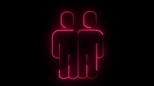 Neon pink silhouette of two standing people