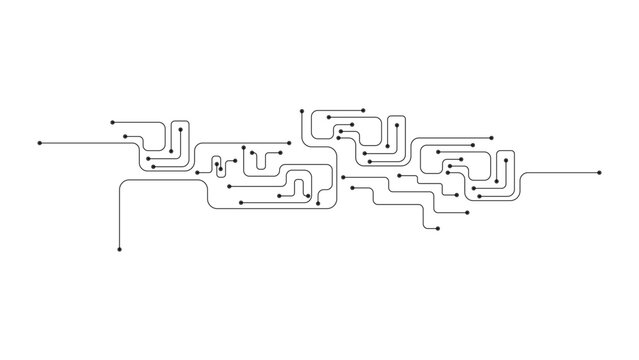 Abstract Circuit Board Technology Background with Black Electronic Lines and Connection Nodes. Modern Circuit Pattern with Interconnected Lines and Dots, Minimal Technology Background.