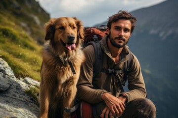 Naklejka premium Dog mountain backpack mammal.