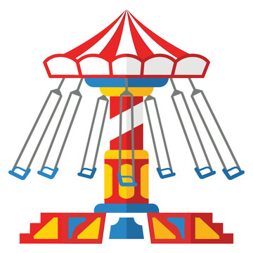 Colorful flat vector illustration of an amusement park swing ride carousel. Perfect cheerful graphic element for summer carnival maps theme park posters and fairground event designs.