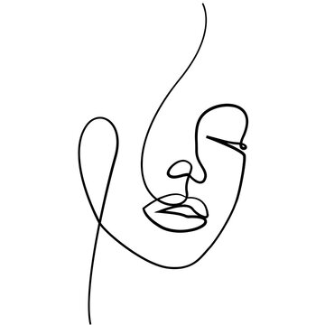 Minimalist continuous line art female face portrait PNG image with isolated transparent background for modern aesthetic branding and creative graphic design projects