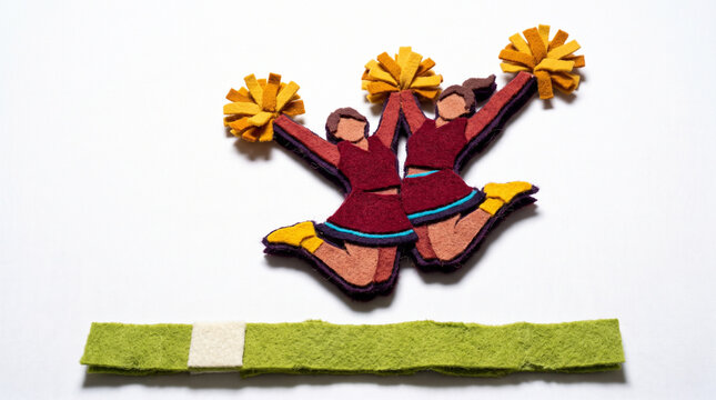 Cheerleader figurines jumping with pom-poms on a white background  