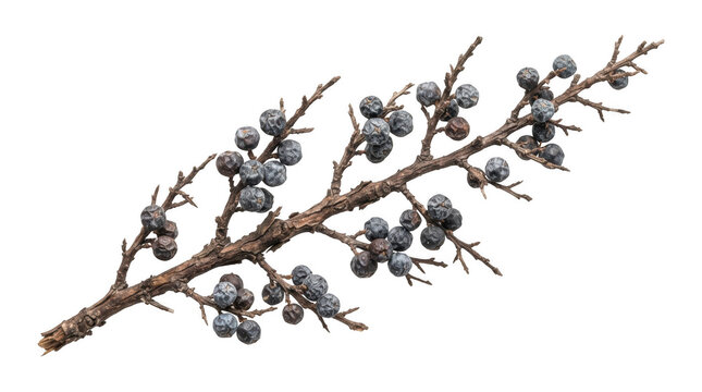 Dried juniper branch with berries isolated on transparent background for botanical design and herbal product marketing