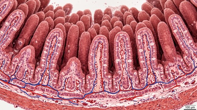 Small intestine villi of human body