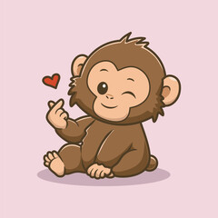 Fototapeta premium Playful Barbary macaque monkey winking and making a cute finger heart gesture.