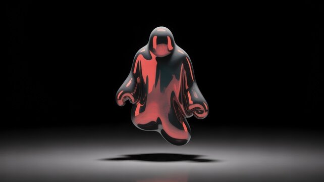 Abstract digital ghost figure with glowing red reflections floating in a dark mysterious space