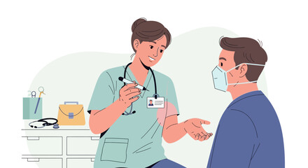 Fototapeta premium Medical Professional Explaining Procedure to Patient While Wearing Protective Gear
