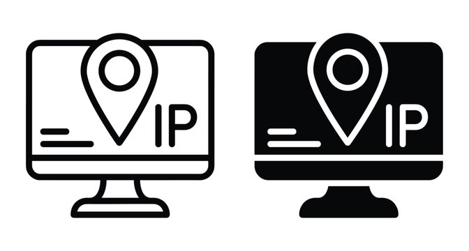 IP address location tracking icon on computer monitor screen with map pin symbol for network geolocation web security internet protocol data identification digital navigation technology