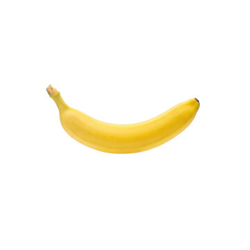 A single ripe yellow banana isolated on a clean white background