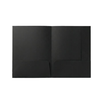 Open black paper folder with two pockets for documents on a white background