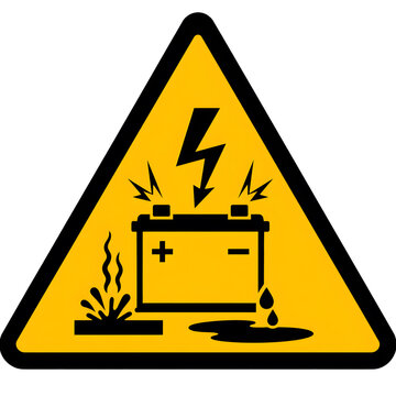 Battery Electrical and Chemical Hazard Yellow Triangle Warning Sign