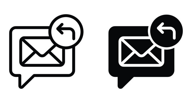 Email reply icon set featuring message bubble with envelope and return arrow symbol for digital communication and online correspondence interface