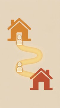 Minimalist real estate moving house concept animation with glowing path, ai generated