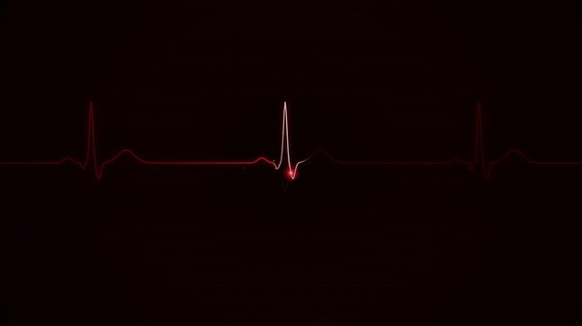 ECG heart rhythm line pulsing in darkness with subtle red light representing health and medical data