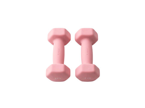 3D Two Pink 2KG Dumbbells Fitness Equipment Isolated on Transparent Background