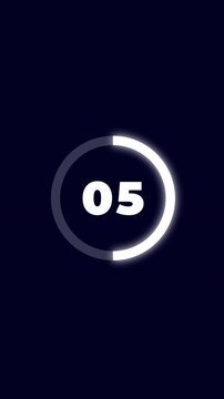 Minimalist vertical countdown timer from 09 to 00 featuring a white glowing circular progress bar and numeric digits on a dark navy blue background for social media and reels
