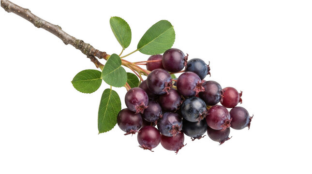 Fresh shadbush berries on a branch isolated on a transparent background for culinary and botanical projects