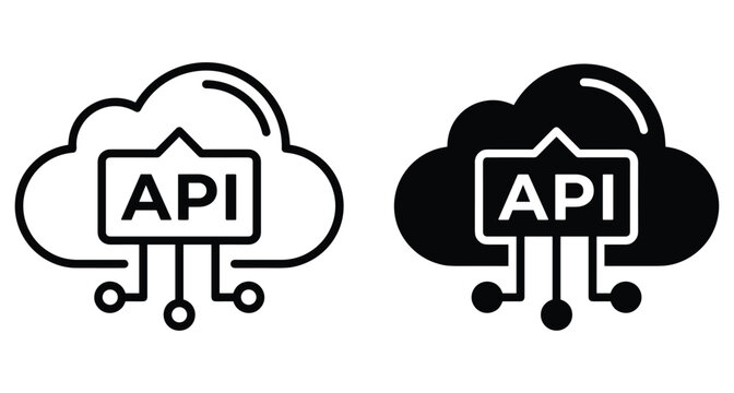 API cloud computing icon set with application programming interface symbol for software development web services data integration and network connectivity
