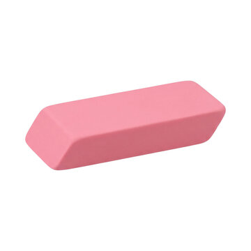 A single pink rectangular eraser with beveled edges isolated on a white background