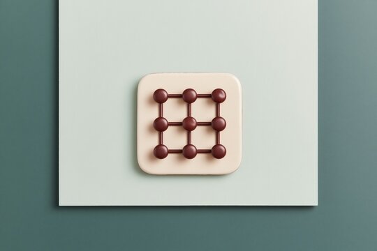 Brown ceramic peg grid on a rounded square plaque, featuring a satin glaze and tactile finish for network and connectivity concepts with copy space