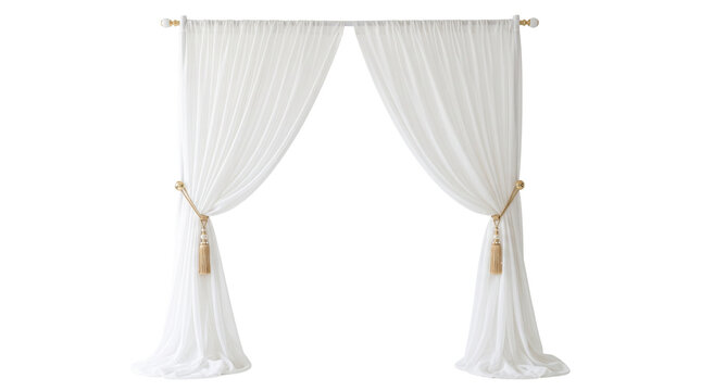 Elegant White Wedding Sheer Curtains With Golden Tiebacks Luxury Ceremony Decoration