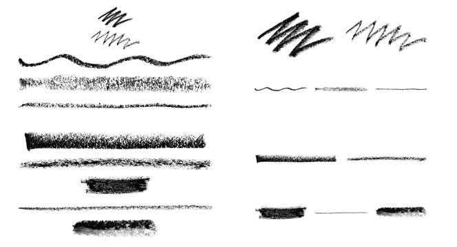 Black charcoal pencil strokes and hand drawn scribble lines isolated PNG overlay set