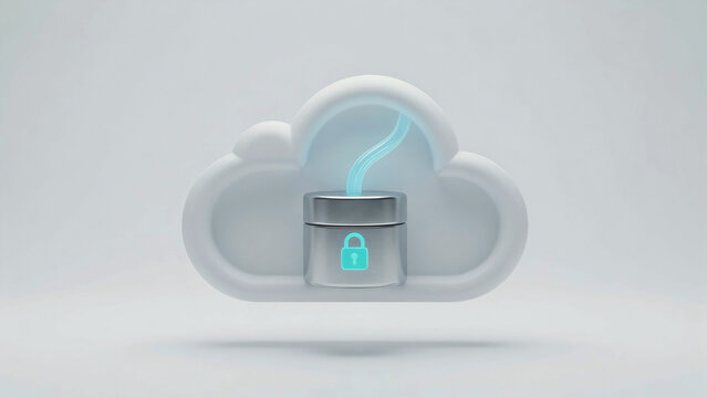 Secure cloud storage concept illustration featuring locked server drive with transparent background