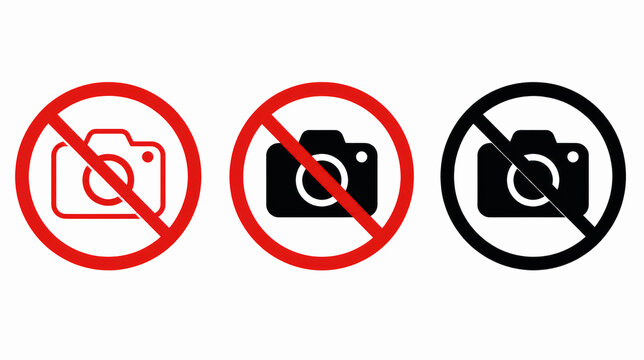 No Photography Sign - Prohibited Camera Warning Icons in Red and Black