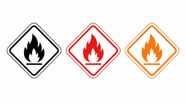 Flammable Material Warning Sign - Fire Hazard Diamond Icon Set