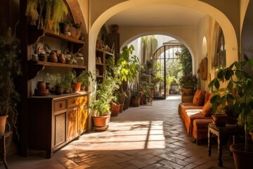 Fototapeta premium Arched hallway building plant architecture.