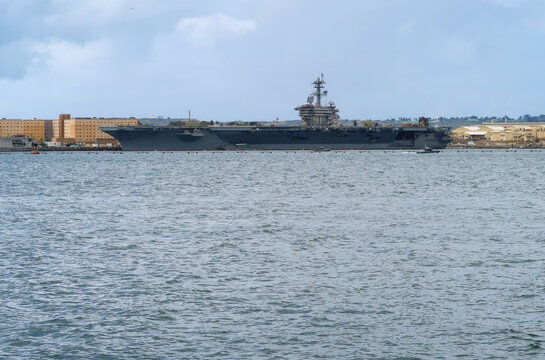 USS Theodore Roosevelt CVN 71 Aircraft Carrier Docked in San Diego Bay California USA