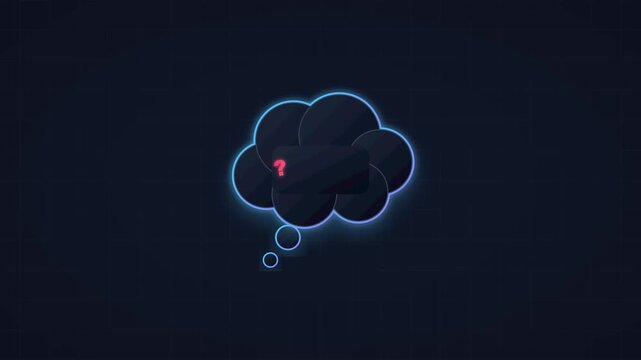 Animated neon thinking cloud with colorful question marks appearing