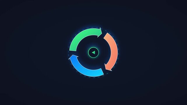Digital circular sync arrow icons rotating on dark background