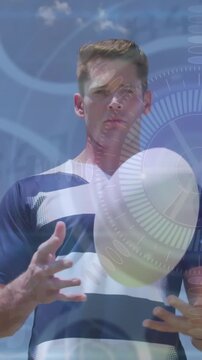 Animation of statistics and icons over rugby players