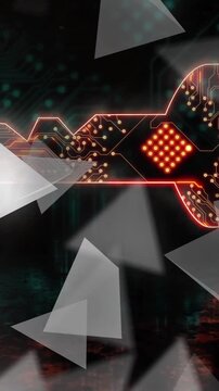 Digital key with circuit board design and floating triangles animation