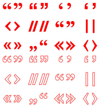 Collection of various red quotation marks and punctuation symbols for typography and design projects on white background