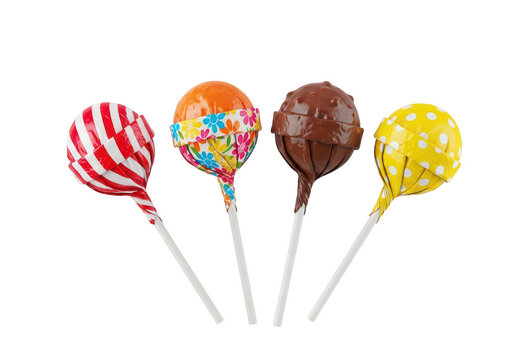 Four colorful lollipops isolated on transparent background