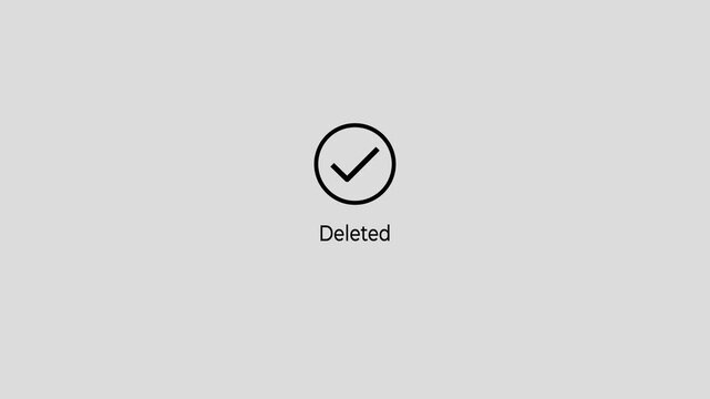Deleted text with minimalist loading and checkmark concept on the transparent background. Motion graphics of remove idea. 4k video.