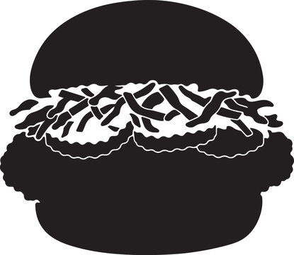 Crispy Fried Chicken Sandwich Silhouette Vector, Breaded Chicken Burger with Lettuce and Sauce